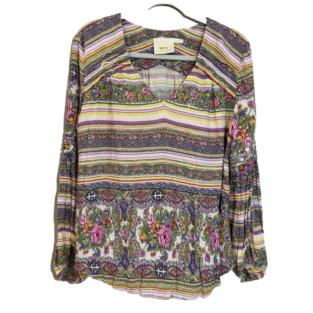 Maeve Anthropologie Ceresco Peasant Blouse L Shirt Multi Color Pastel floral